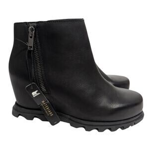 Sorel Boot 8.5W Joan Of Arctic Wedge III Zip ankle bootie black leather rubber